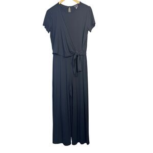J.Jill‎ Jumpsuit Small Black Short Sleeve Tie Waist Wrap Stretchy Full Length